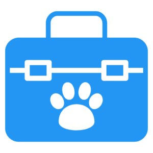 A blue medical care case with a pawprint to imply it is for pets