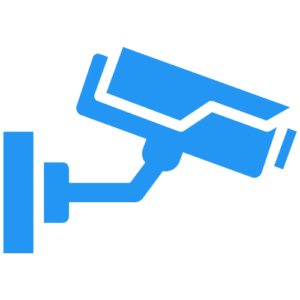 A blue security camera