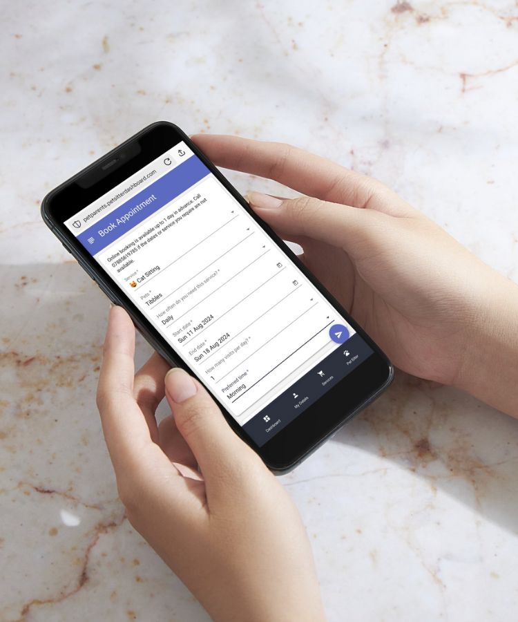 The 'Book Appointment' section of the Pet Owner Dashboard app.