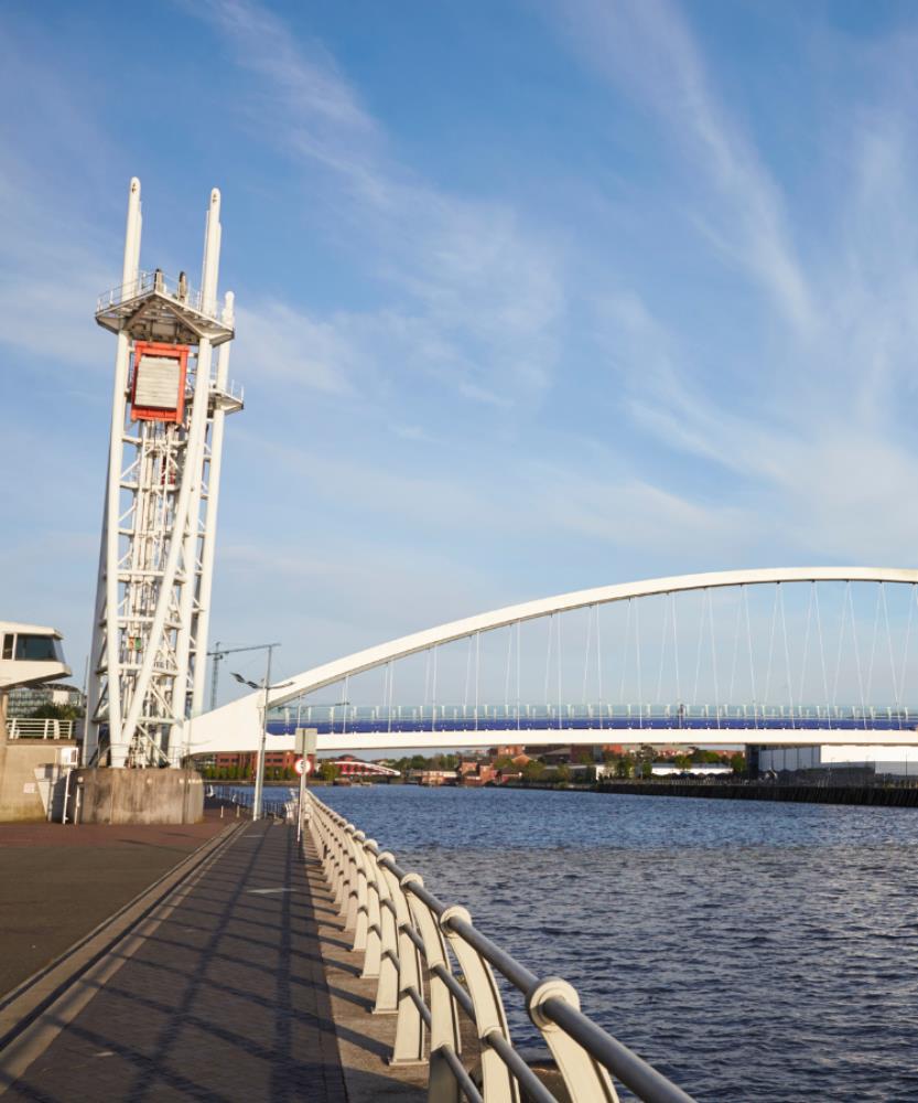 A bridge in Salford Quays in the city of Salford, Greater Manchester